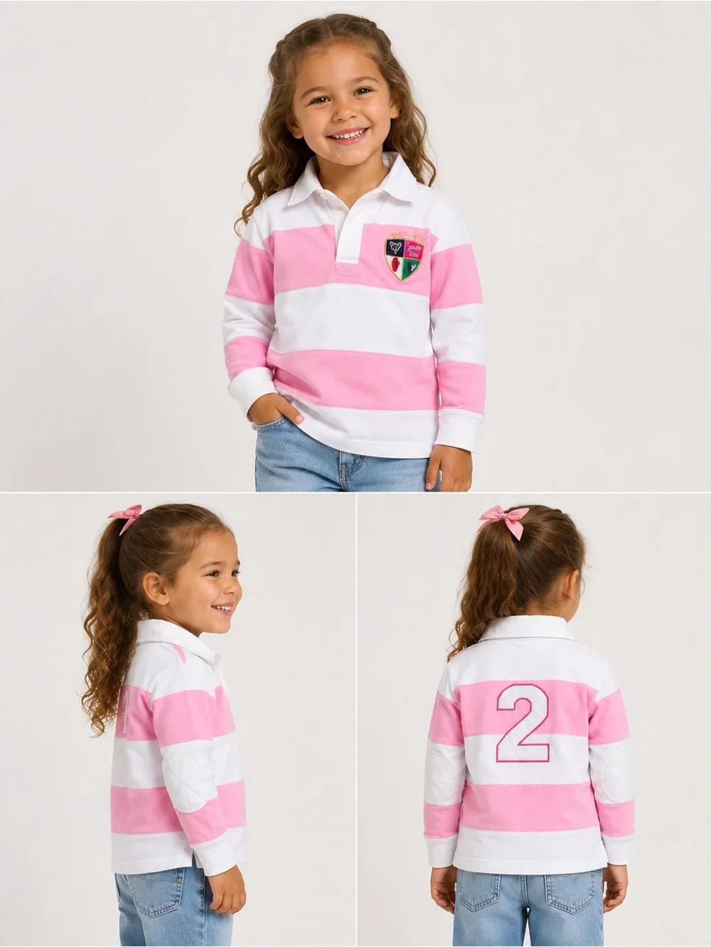 Lansdowne Heritage Collection‎ Kids Rugby Jersey Pink White Stripe SZ 3/4 Cotton